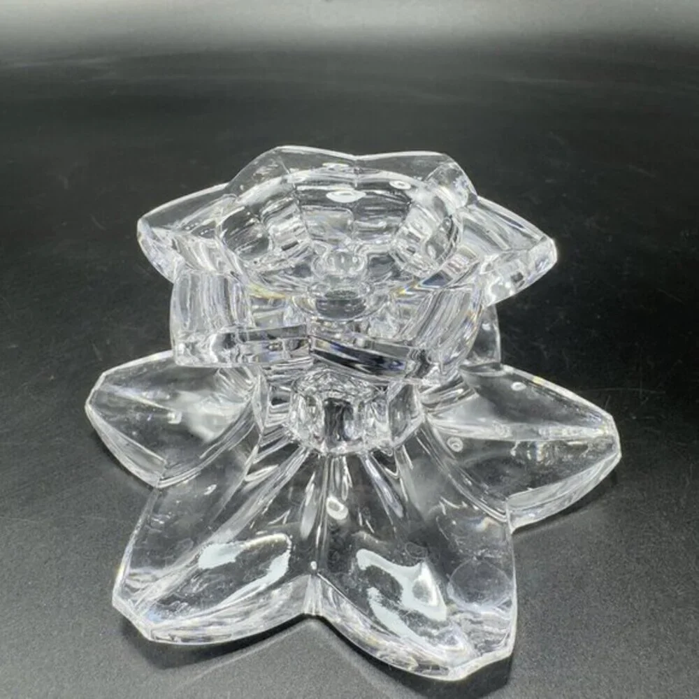 MIKASA Clear Crystal Glass Candle Stick Holder Set 2 Flower Shaped Candle Holder
